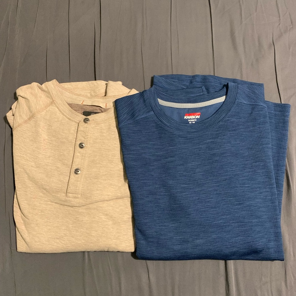 Kirkland Signature Tan and Blue Henley Shirts